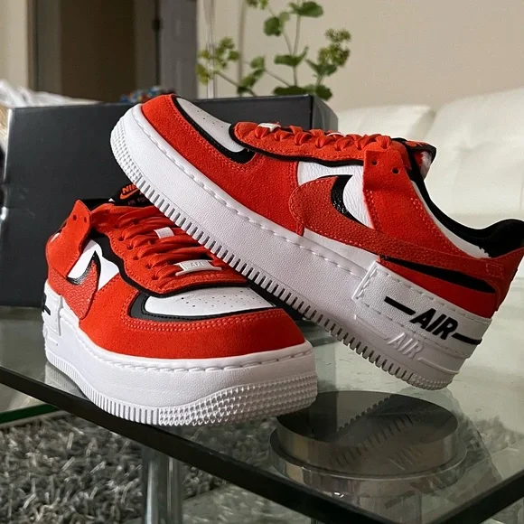 WOMEN Air Force 1 AF1 Shadow Rush Orange Black Guava Ice Platform Sneakers - Picture 10 of 12